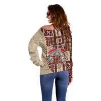 Samoa Tapau Off Shoulder Sweater Samoan Siapo Pattern - Wonder Print Shop