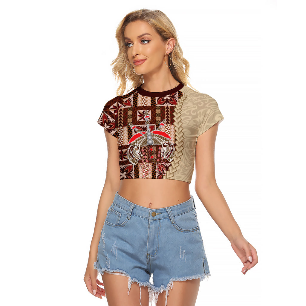 Samoa Tapau Raglan Cropped T Shirt Samoan Siapo Pattern - Wonder Print Shop
