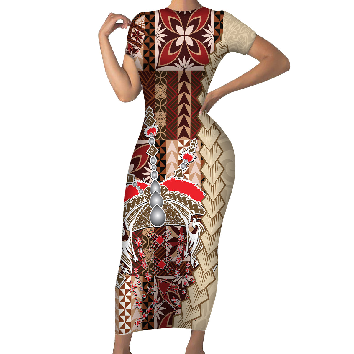 Samoa Tapau Short Sleeve Bodycon Dress Samoan Siapo Pattern - Wonder Print Shop