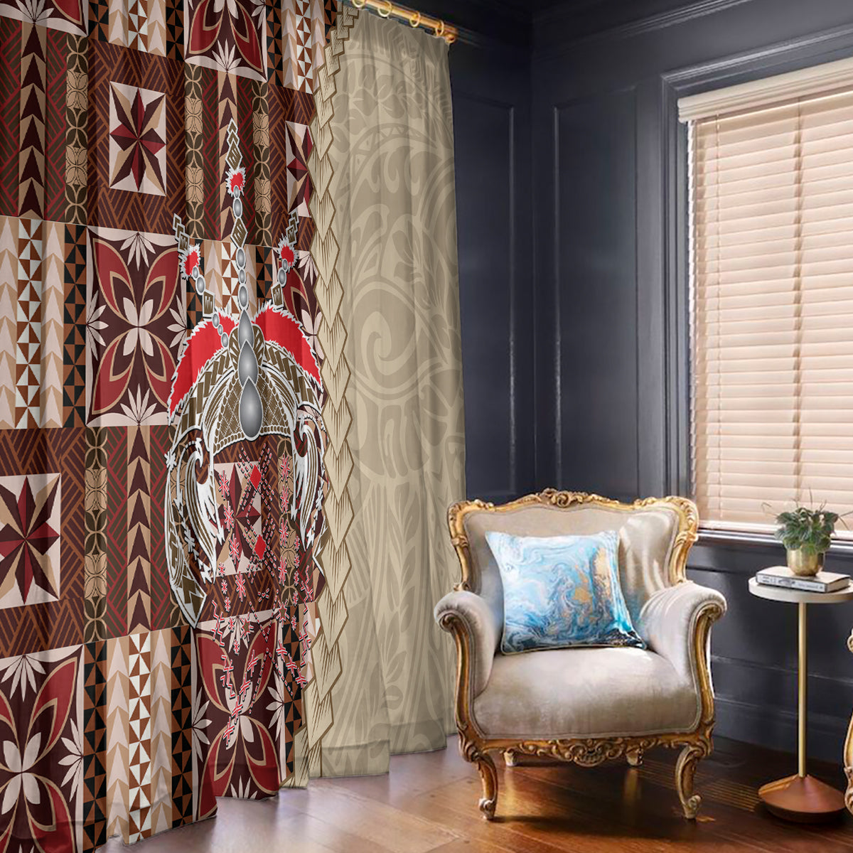 Samoa Tapau Window Curtain Samoan Siapo Pattern - Wonder Print Shop