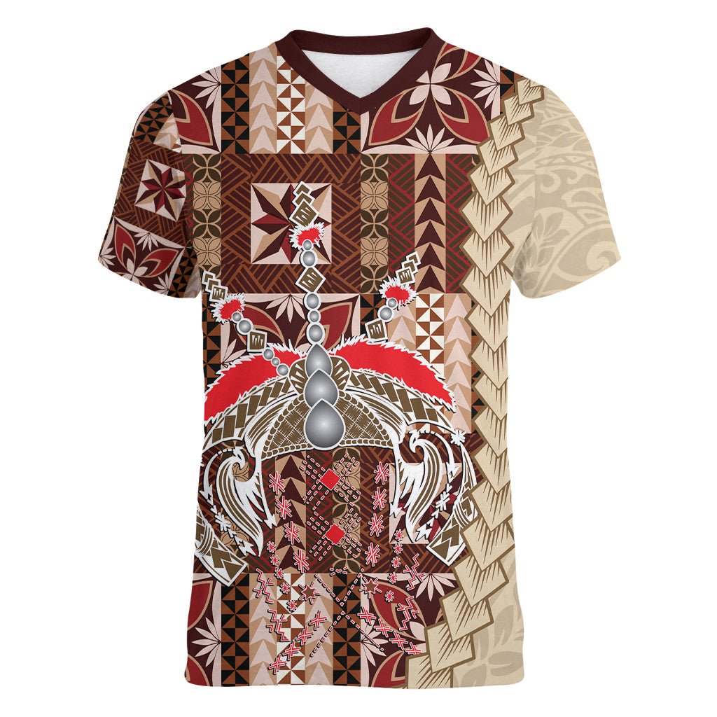 Samoa Tapau Women V Neck T Shirt Samoan Siapo Pattern - Wonder Print Shop