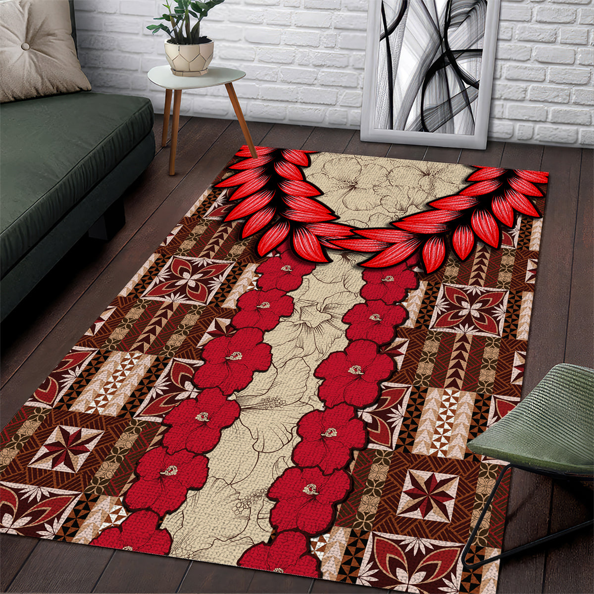 Samoa Siapo Area Rug Tapa Pattern Mix Ula Fala Hibiscus - Wonder Print Shop