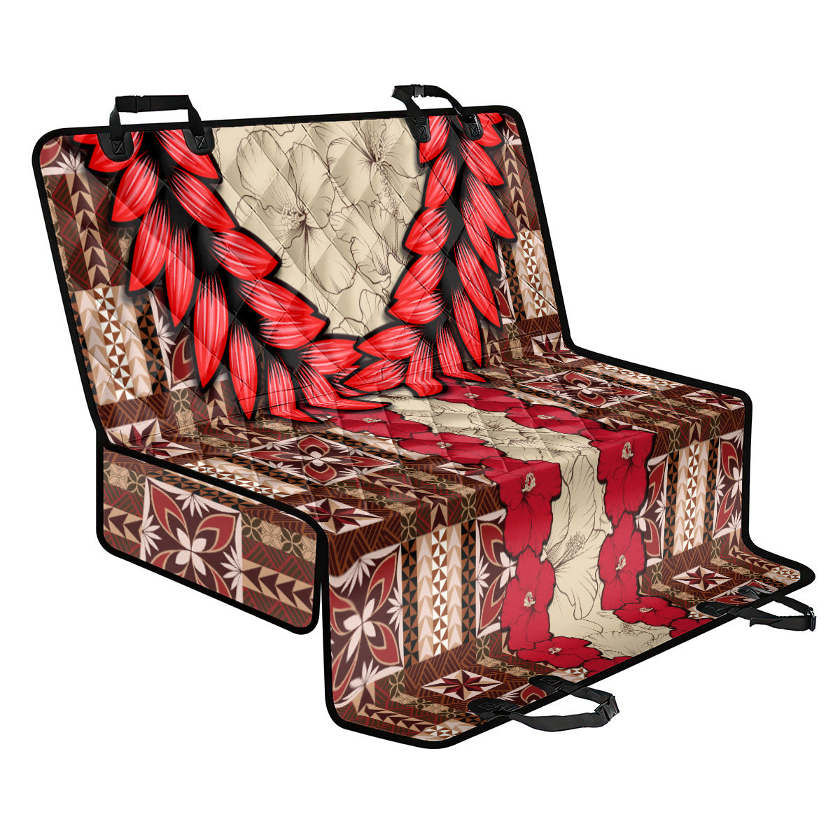 Samoa Siapo Back Car Seat Cover Tapa Pattern Mix Ula Fala Hibiscus - Wonder Print Shop