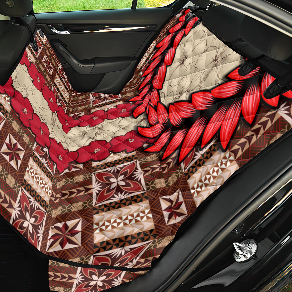 Samoa Siapo Back Car Seat Cover Tapa Pattern Mix Ula Fala Hibiscus - Wonder Print Shop
