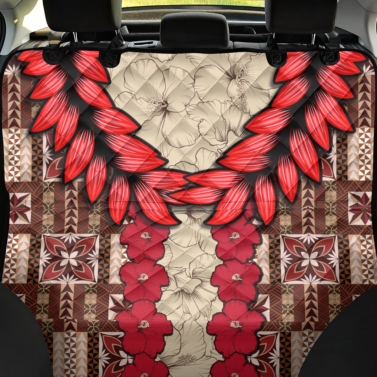Samoa Siapo Back Car Seat Cover Tapa Pattern Mix Ula Fala Hibiscus - Wonder Print Shop