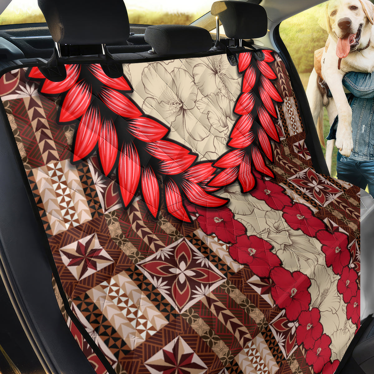 Samoa Siapo Back Car Seat Cover Tapa Pattern Mix Ula Fala Hibiscus - Wonder Print Shop