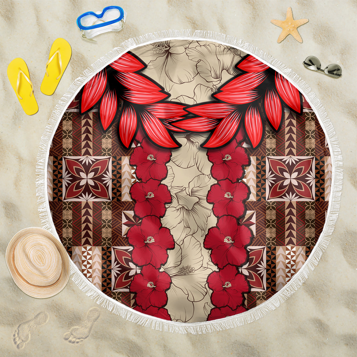 Samoa Siapo Beach Blanket Tapa Pattern Mix Ula Fala Hibiscus - Wonder Print Shop