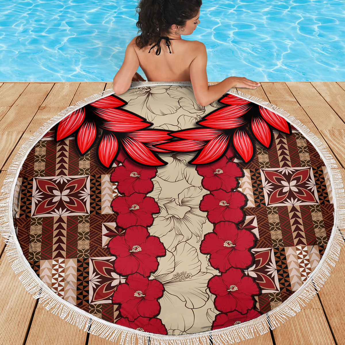Samoa Siapo Beach Blanket Tapa Pattern Mix Ula Fala Hibiscus - Wonder Print Shop