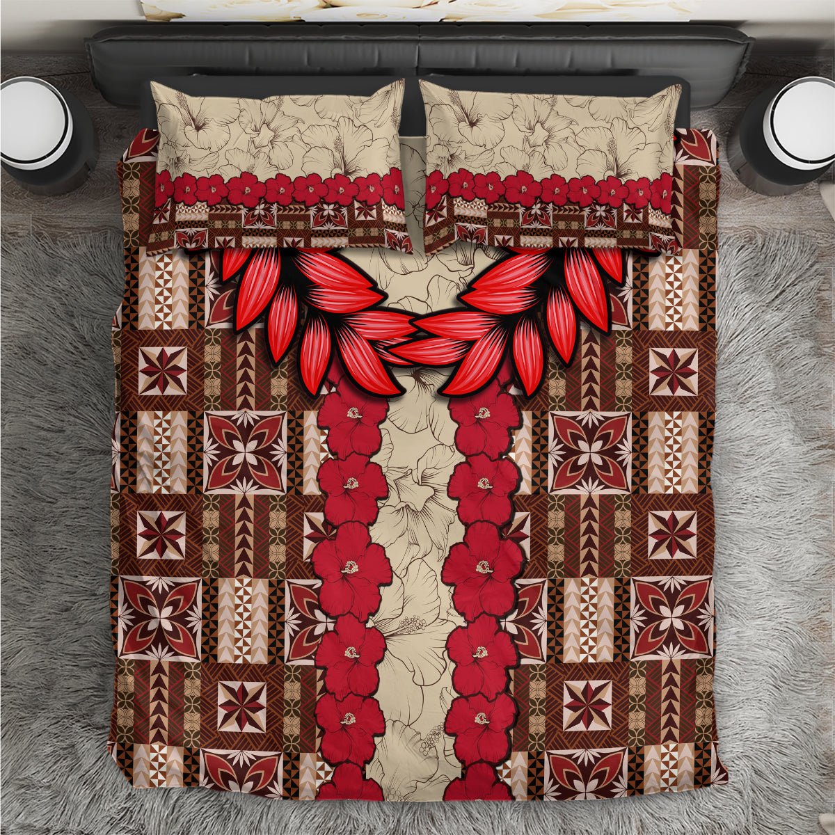 Samoa Siapo Bedding Set Tapa Pattern Mix Ula Fala Hibiscus - Wonder Print Shop