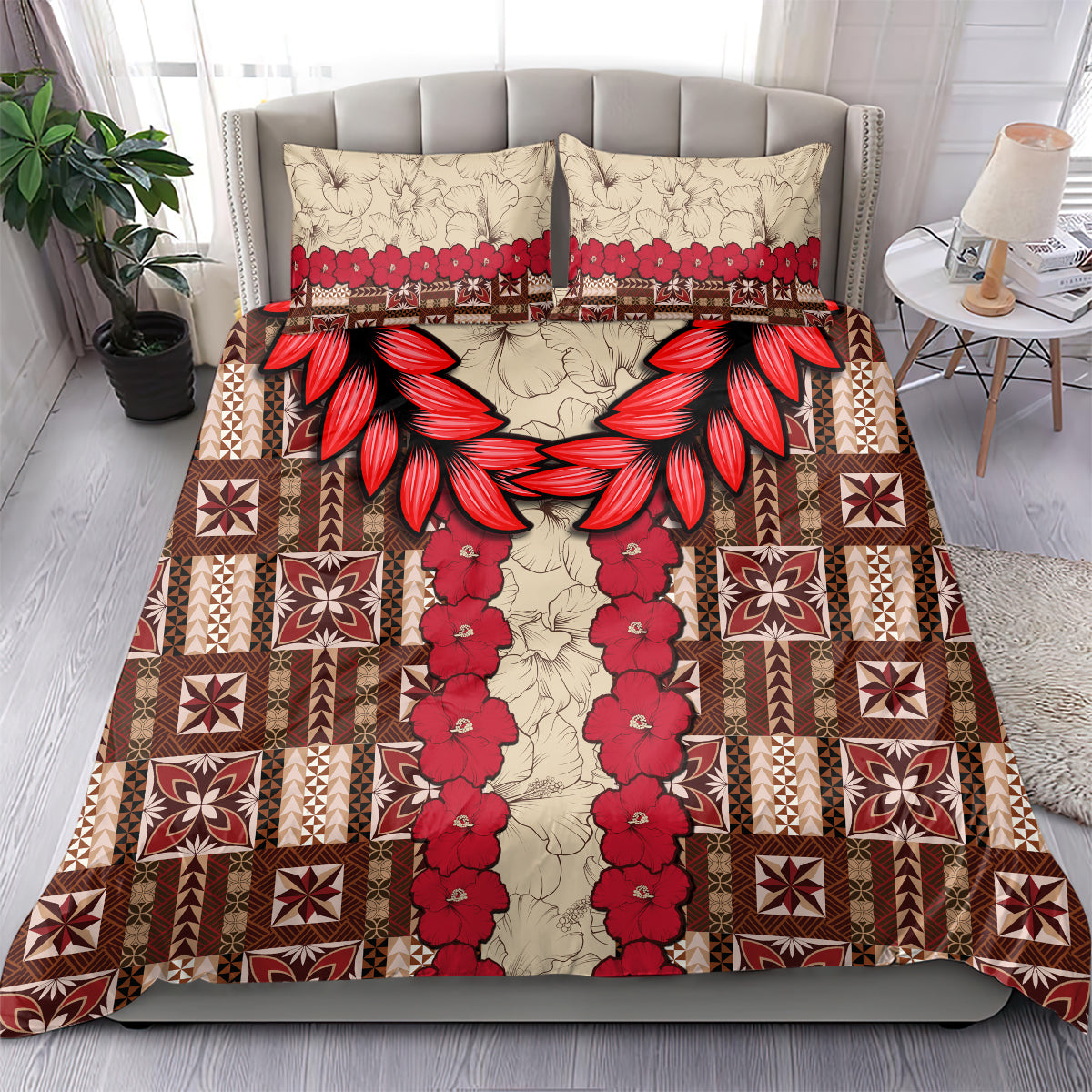 Samoa Siapo Bedding Set Tapa Pattern Mix Ula Fala Hibiscus - Wonder Print Shop