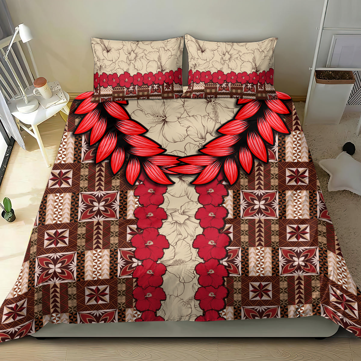 Samoa Siapo Bedding Set Tapa Pattern Mix Ula Fala Hibiscus - Wonder Print Shop
