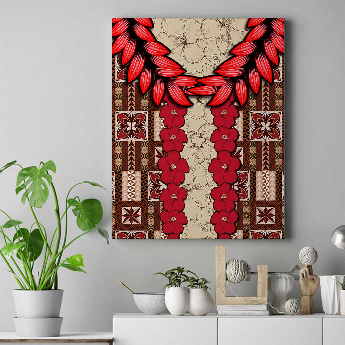 Samoa Siapo Canvas Wall Art Tapa Pattern Mix Ula Fala Hibiscus - Wonder Print Shop