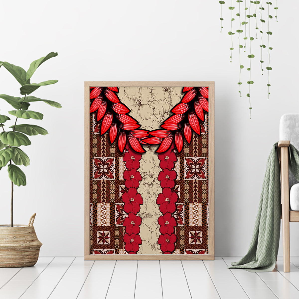 Samoa Siapo Canvas Wall Art Tapa Pattern Mix Ula Fala Hibiscus - Wonder Print Shop