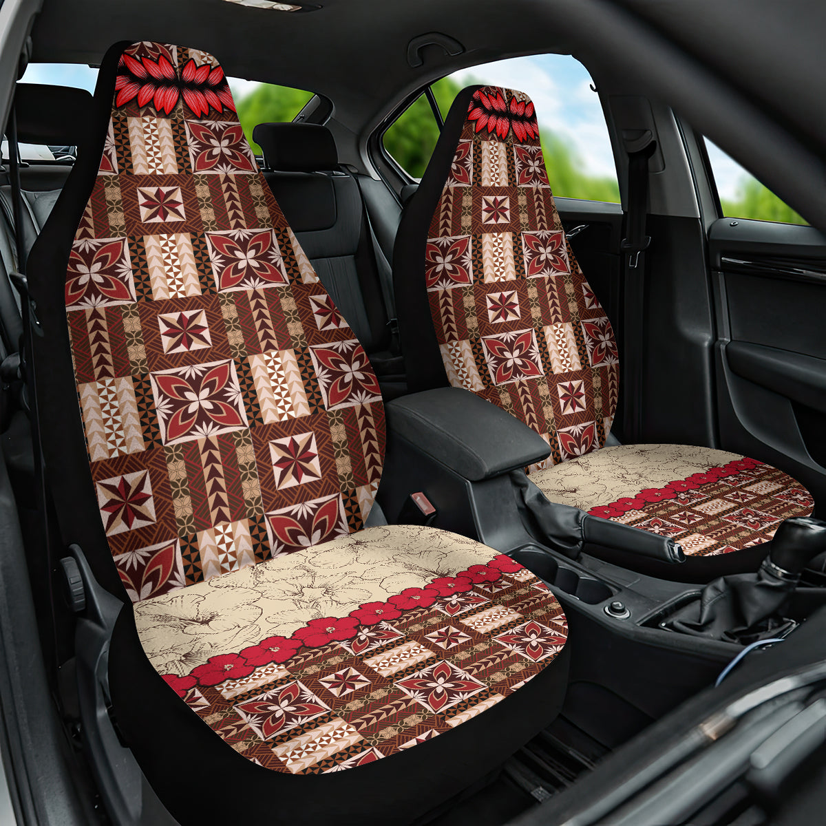 Samoa Siapo Car Seat Cover Tapa Pattern Mix Ula Fala Hibiscus - Wonder Print Shop