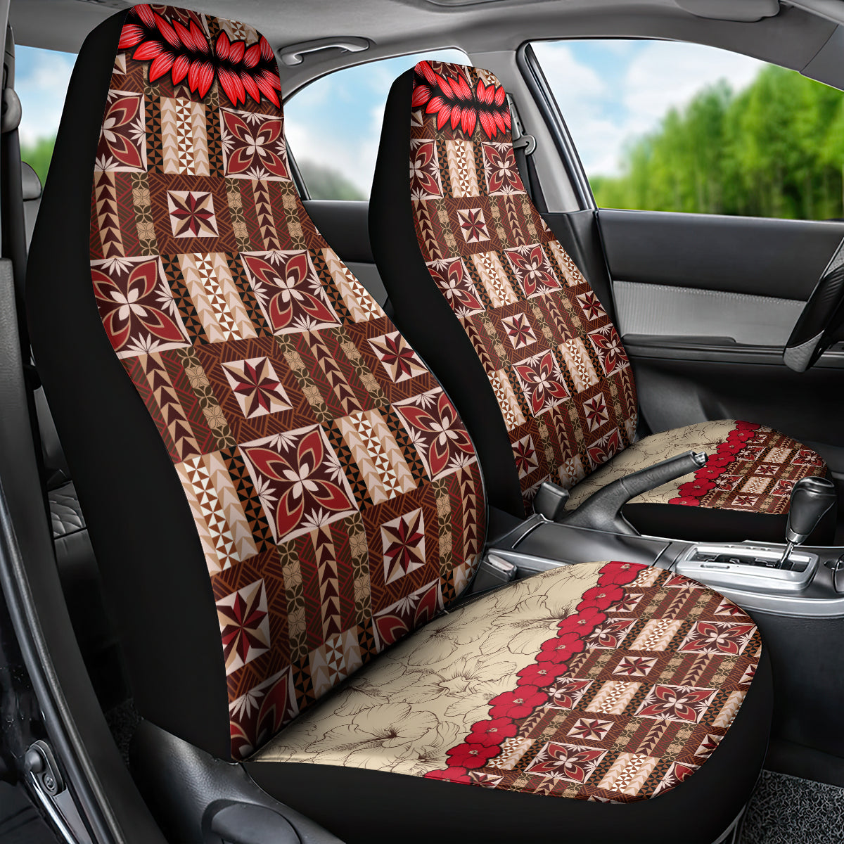 Samoa Siapo Car Seat Cover Tapa Pattern Mix Ula Fala Hibiscus - Wonder Print Shop