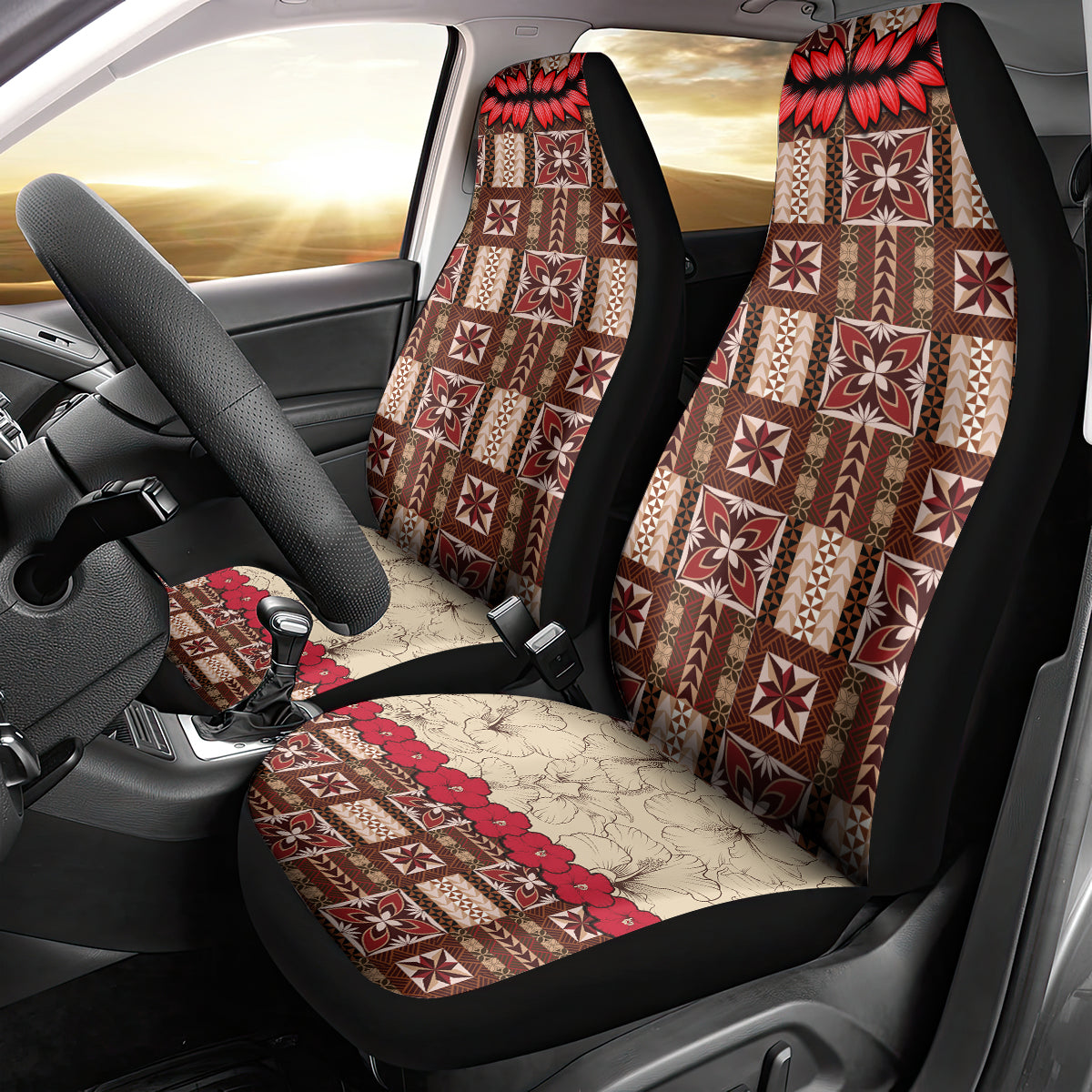 Samoa Siapo Car Seat Cover Tapa Pattern Mix Ula Fala Hibiscus - Wonder Print Shop