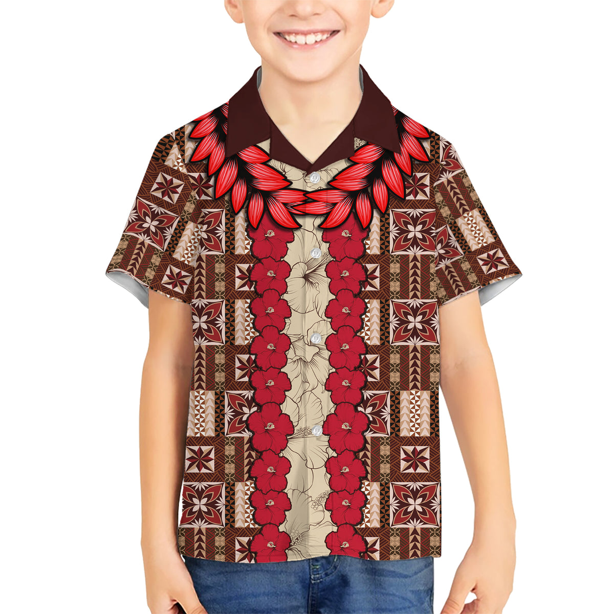 Samoa Siapo Kid Hawaiian Shirt Tapa Pattern Mix Ula Fala Hibiscus - Wonder Print Shop