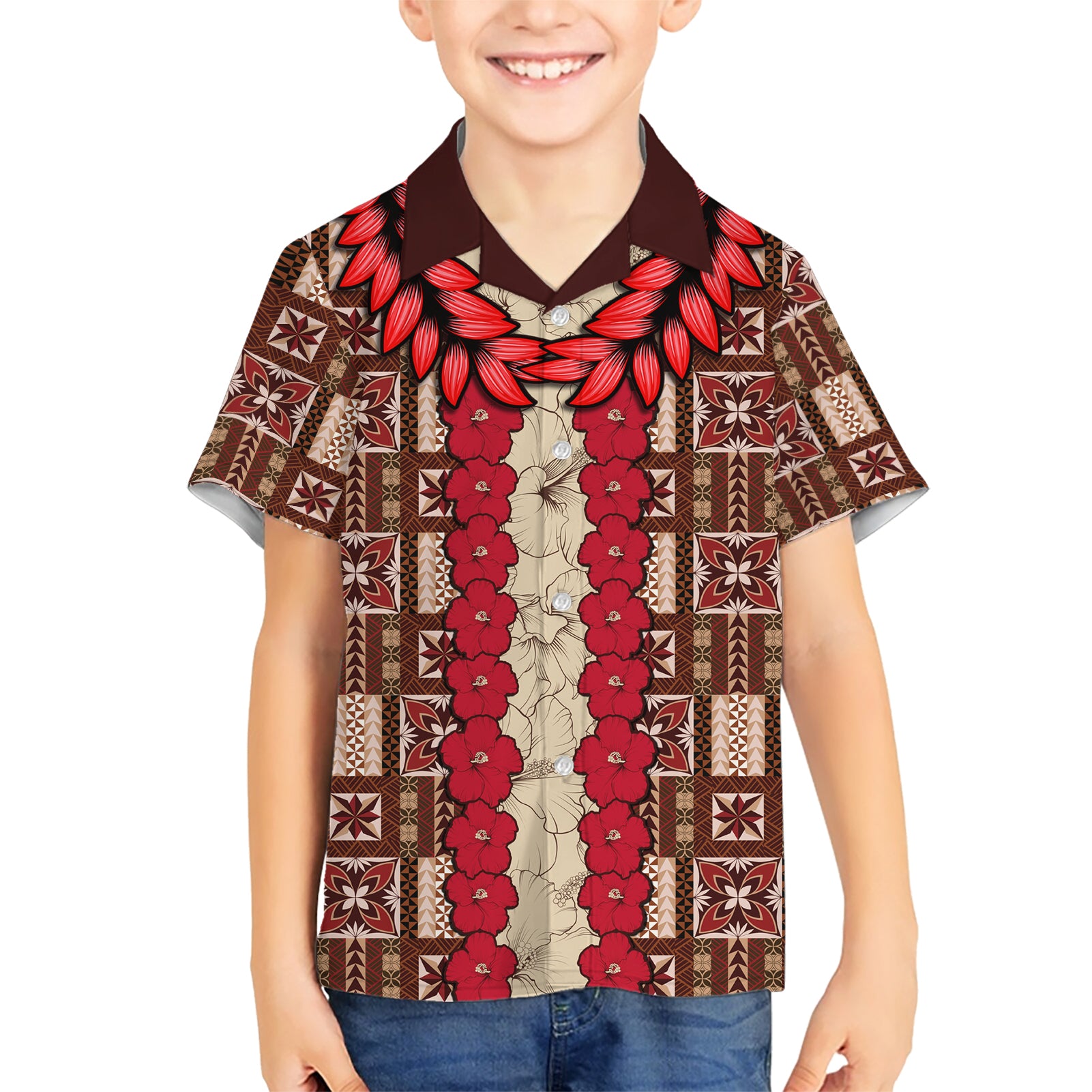 Samoa Siapo Kid Hawaiian Shirt Tapa Pattern Mix Ula Fala Hibiscus - Wonder Print Shop