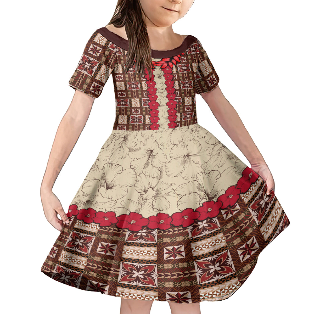 Samoa Siapo Kid Short Sleeve Dress Tapa Pattern Mix Ula Fala Hibiscus - Wonder Print Shop
