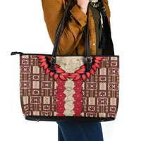 Samoa Siapo Leather Tote Bag Tapa Pattern Mix Ula Fala Hibiscus - Wonder Print Shop