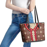 Samoa Siapo Leather Tote Bag Tapa Pattern Mix Ula Fala Hibiscus - Wonder Print Shop
