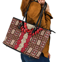 Samoa Siapo Leather Tote Bag Tapa Pattern Mix Ula Fala Hibiscus - Wonder Print Shop