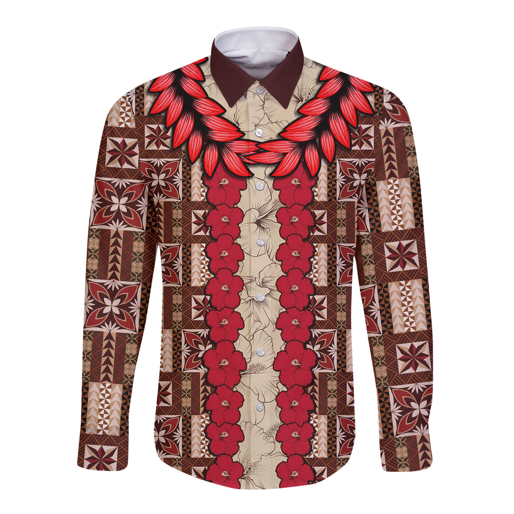 Samoa Siapo Long Sleeve Button Shirt Tapa Pattern Mix Ula Fala Hibiscus - Wonder Print Shop