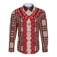 Samoa Siapo Long Sleeve Button Shirt Tapa Pattern Mix Ula Fala Hibiscus - Wonder Print Shop