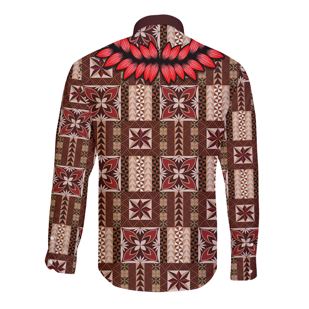 Samoa Siapo Long Sleeve Button Shirt Tapa Pattern Mix Ula Fala Hibiscus - Wonder Print Shop