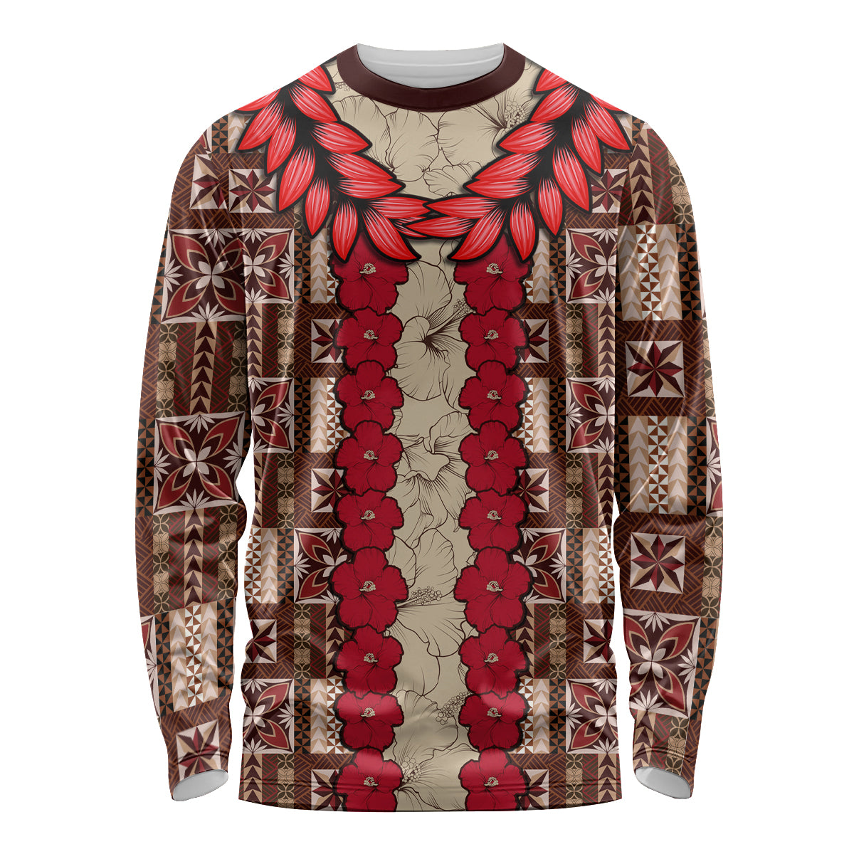 Samoa Siapo Long Sleeve Shirt Tapa Pattern Mix Ula Fala Hibiscus - Wonder Print Shop