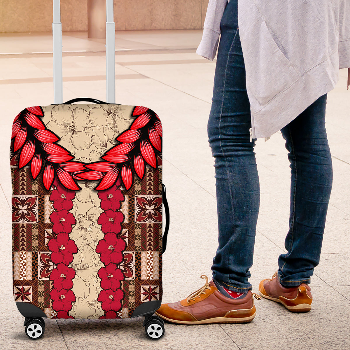 Samoa Siapo Luggage Cover Tapa Pattern Mix Ula Fala Hibiscus - Wonder Print Shop