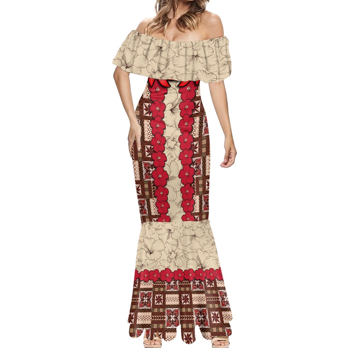 Samoa Siapo Mermaid Dress Tapa Pattern Mix Ula Fala Hibiscus - Wonder Print Shop