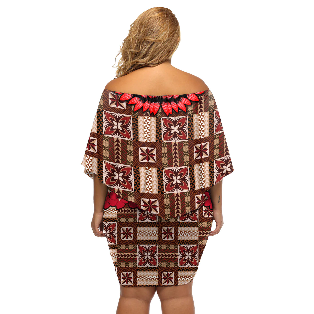 Samoa Siapo Off Shoulder Short Dress Tapa Pattern Mix Ula Fala Hibiscus - Wonder Print Shop