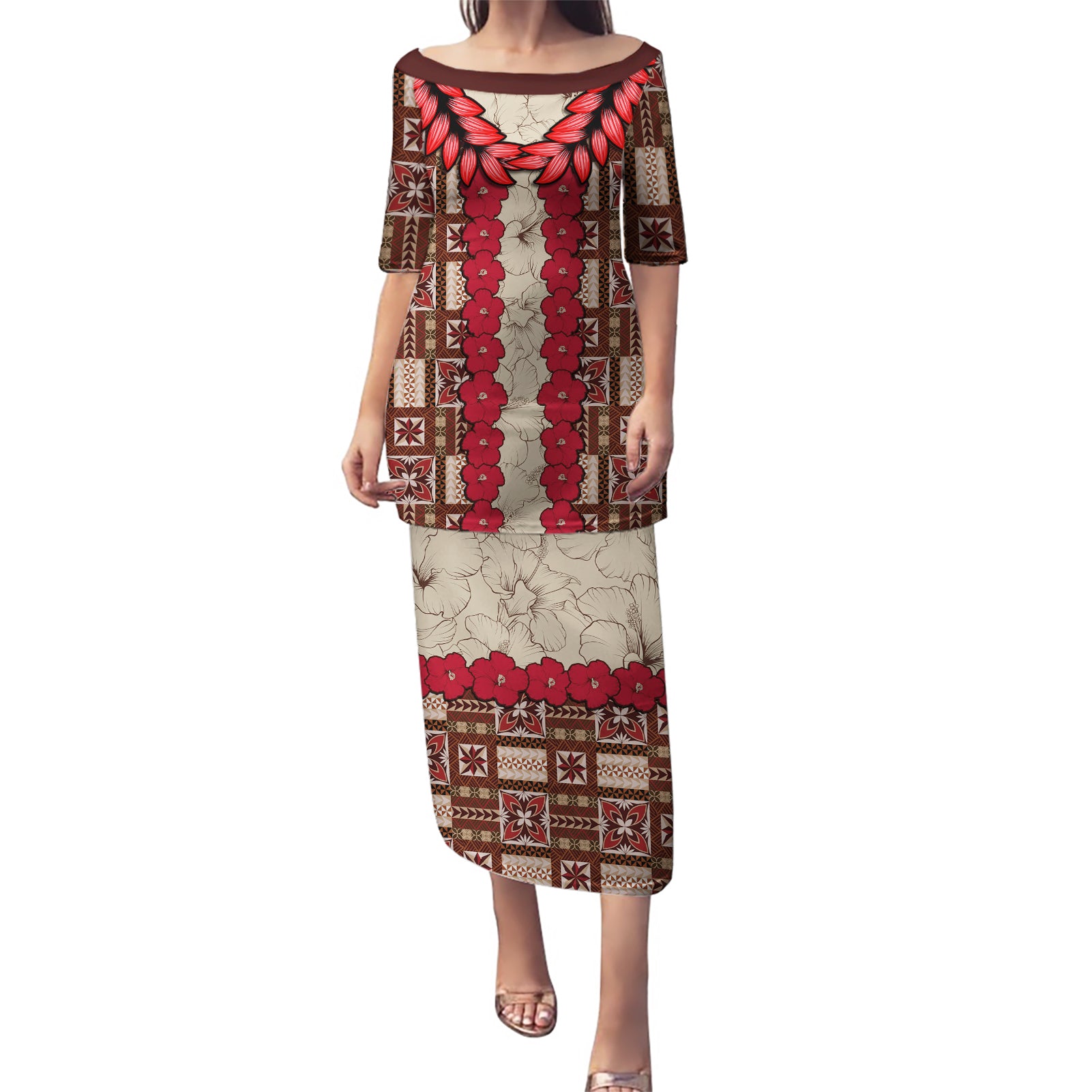 Samoa Siapo Puletasi Tapa Pattern Mix Ula Fala Hibiscus - Wonder Print Shop