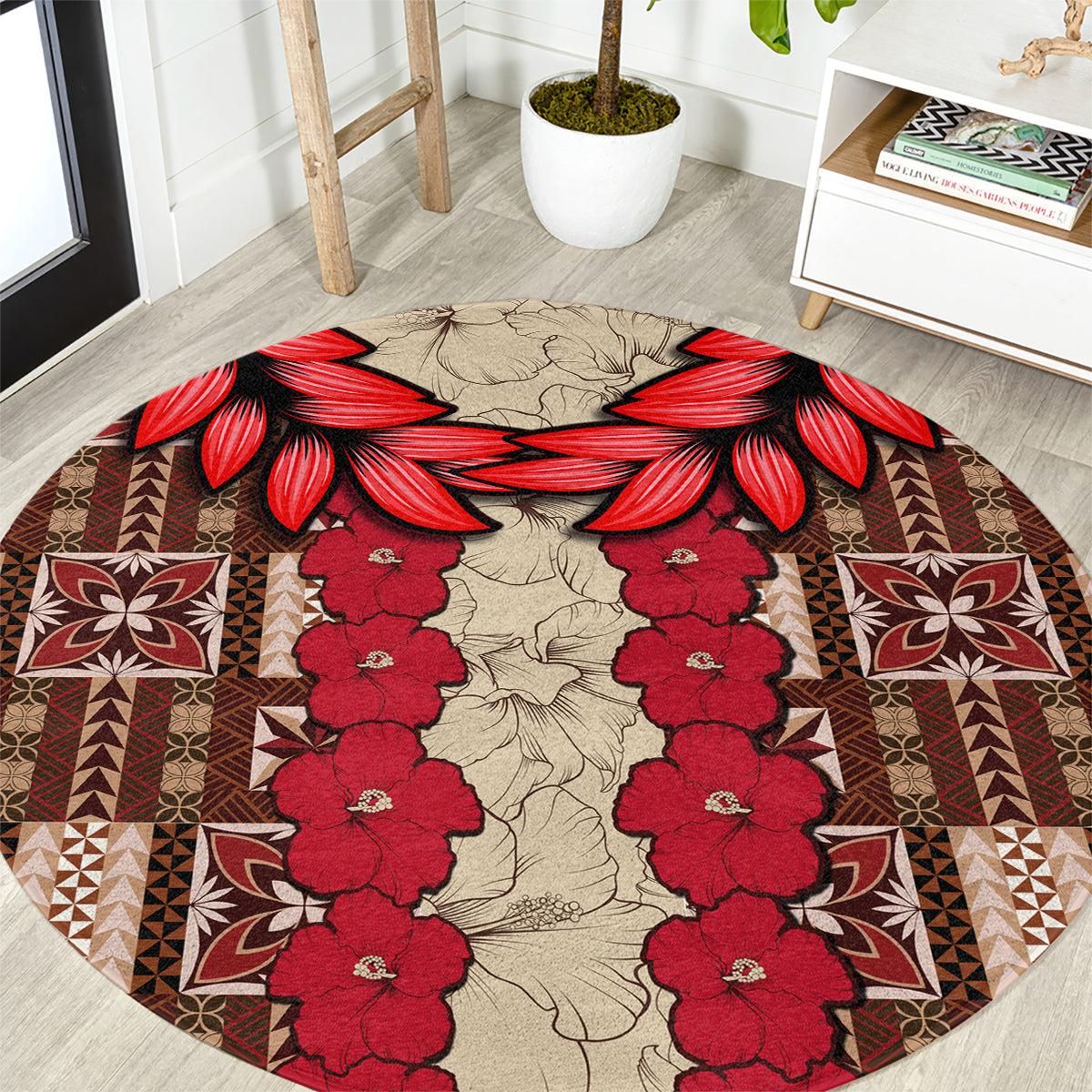 samoa-siapo-round-carpet-tapa-pattern-mix-ula-fala-hibiscus