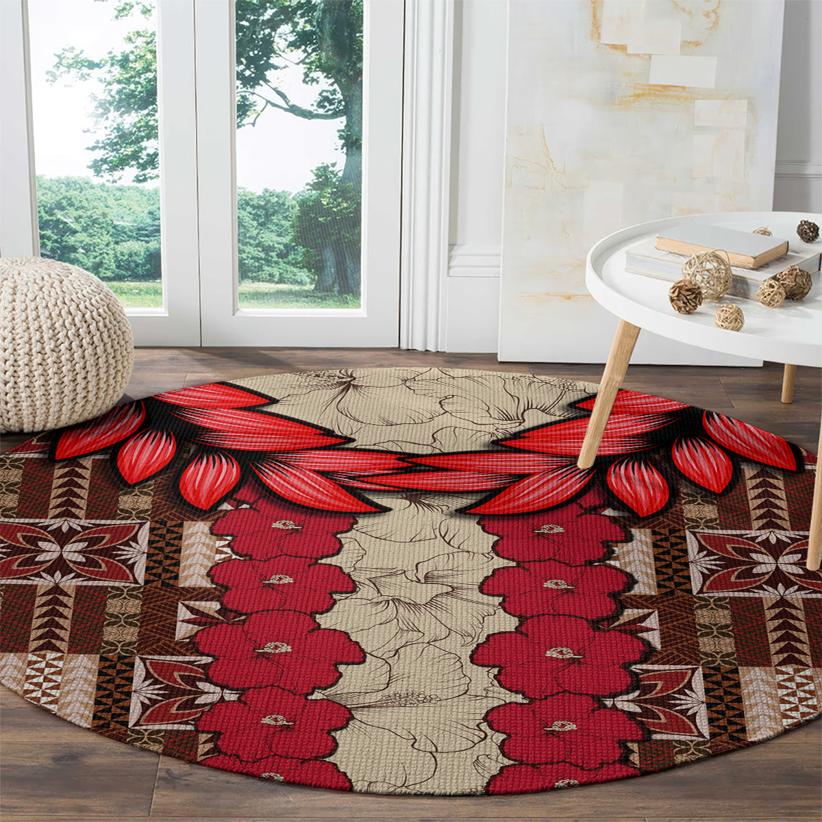 samoa-siapo-round-carpet-tapa-pattern-mix-ula-fala-hibiscus