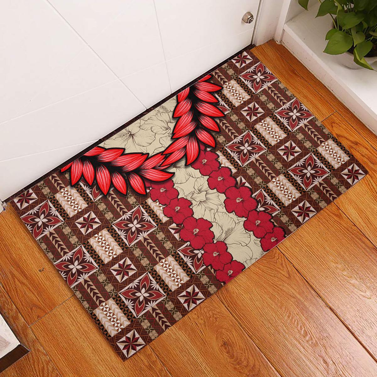 Samoa Siapo Rubber Doormat Tapa Pattern Mix Ula Fala Hibiscus - Wonder Print Shop