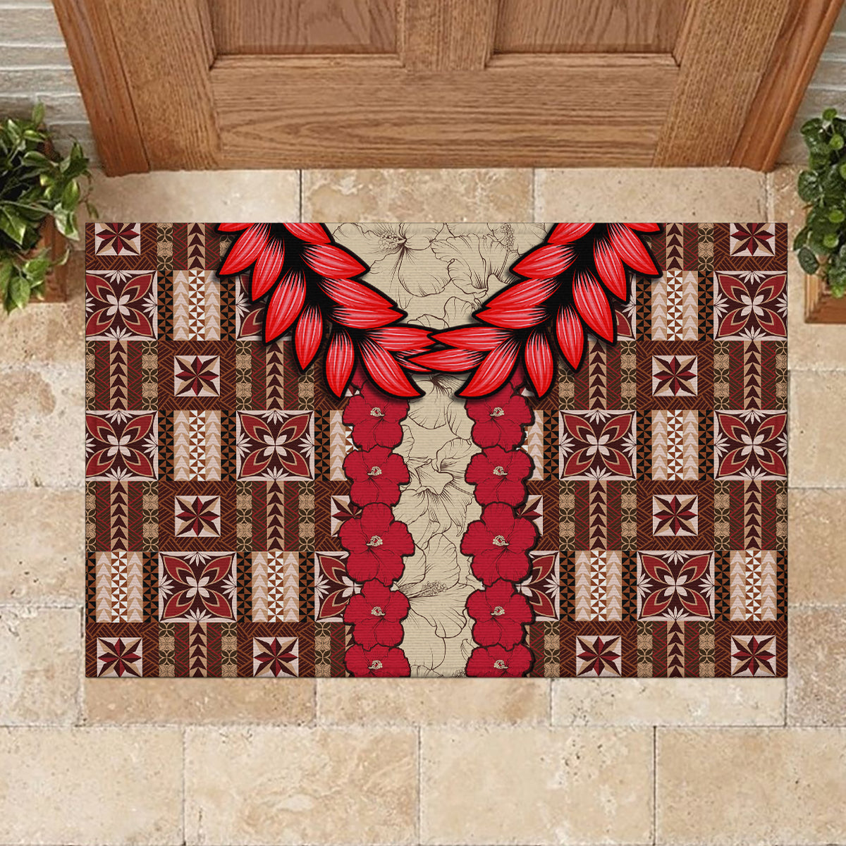 Samoa Siapo Rubber Doormat Tapa Pattern Mix Ula Fala Hibiscus - Wonder Print Shop