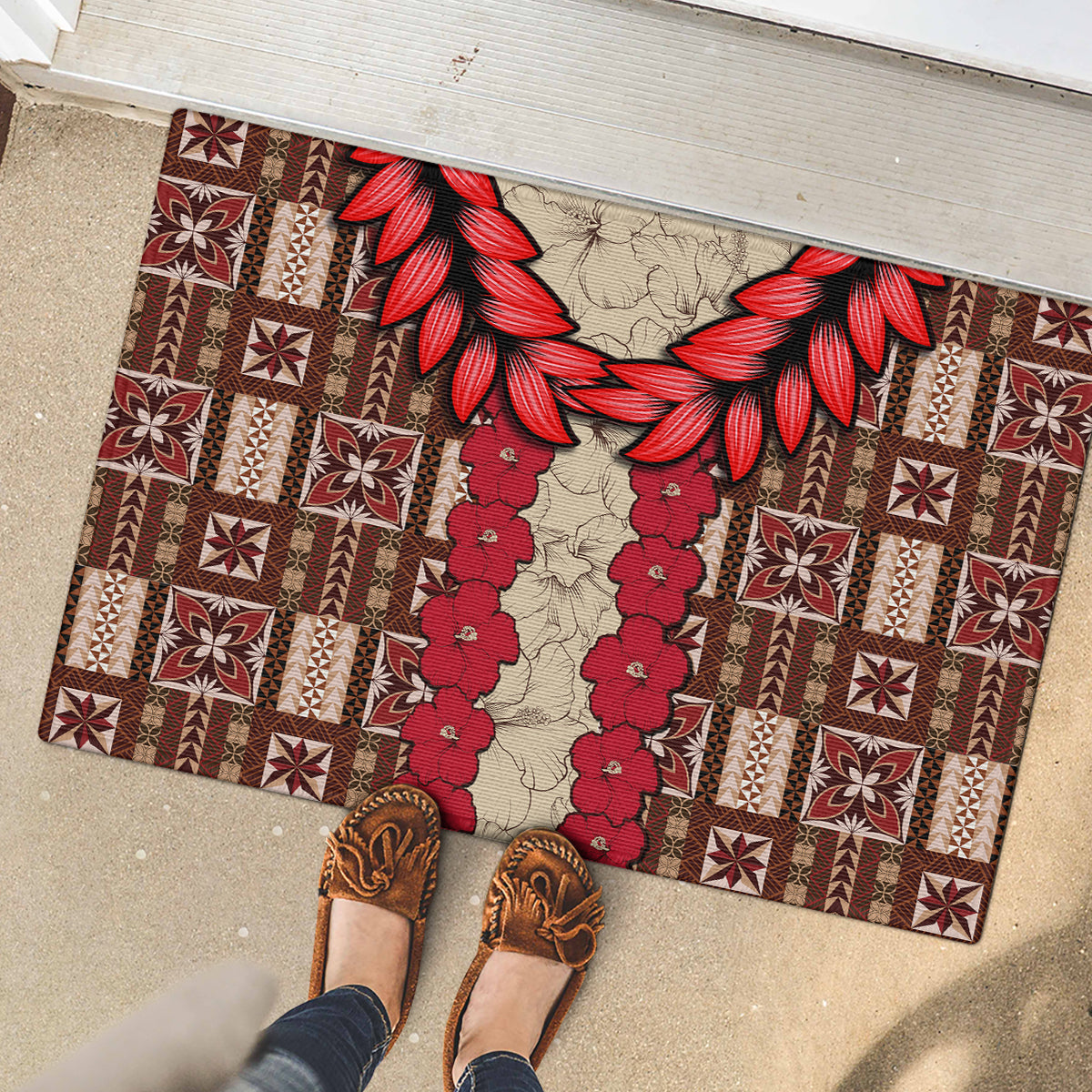 Samoa Siapo Rubber Doormat Tapa Pattern Mix Ula Fala Hibiscus - Wonder Print Shop