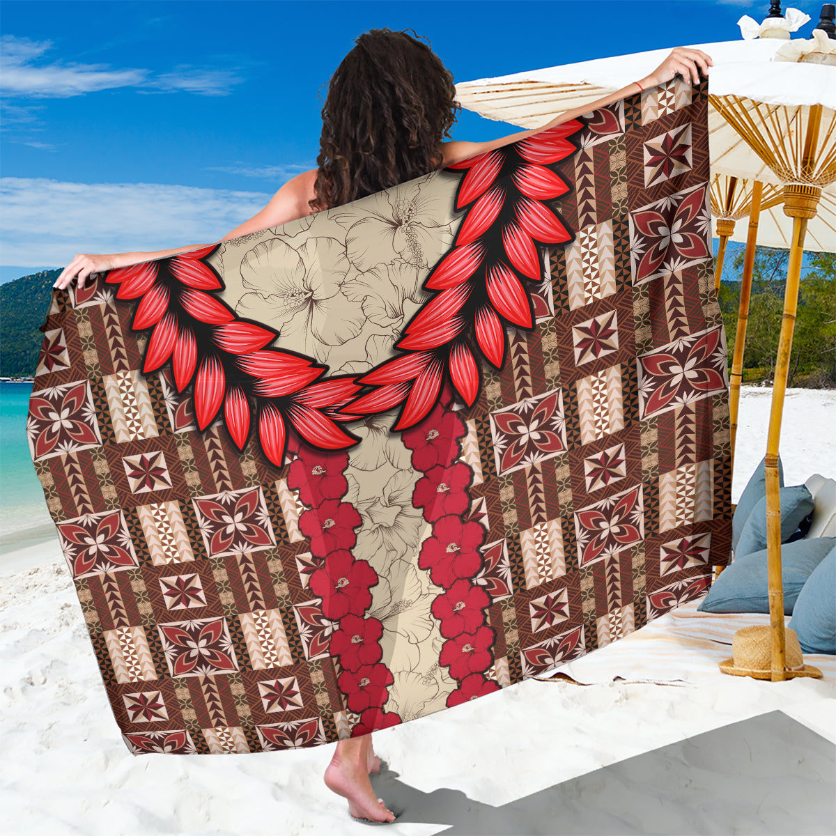 Samoa Siapo Sarong Tapa Pattern Mix Ula Fala Hibiscus - Wonder Print Shop