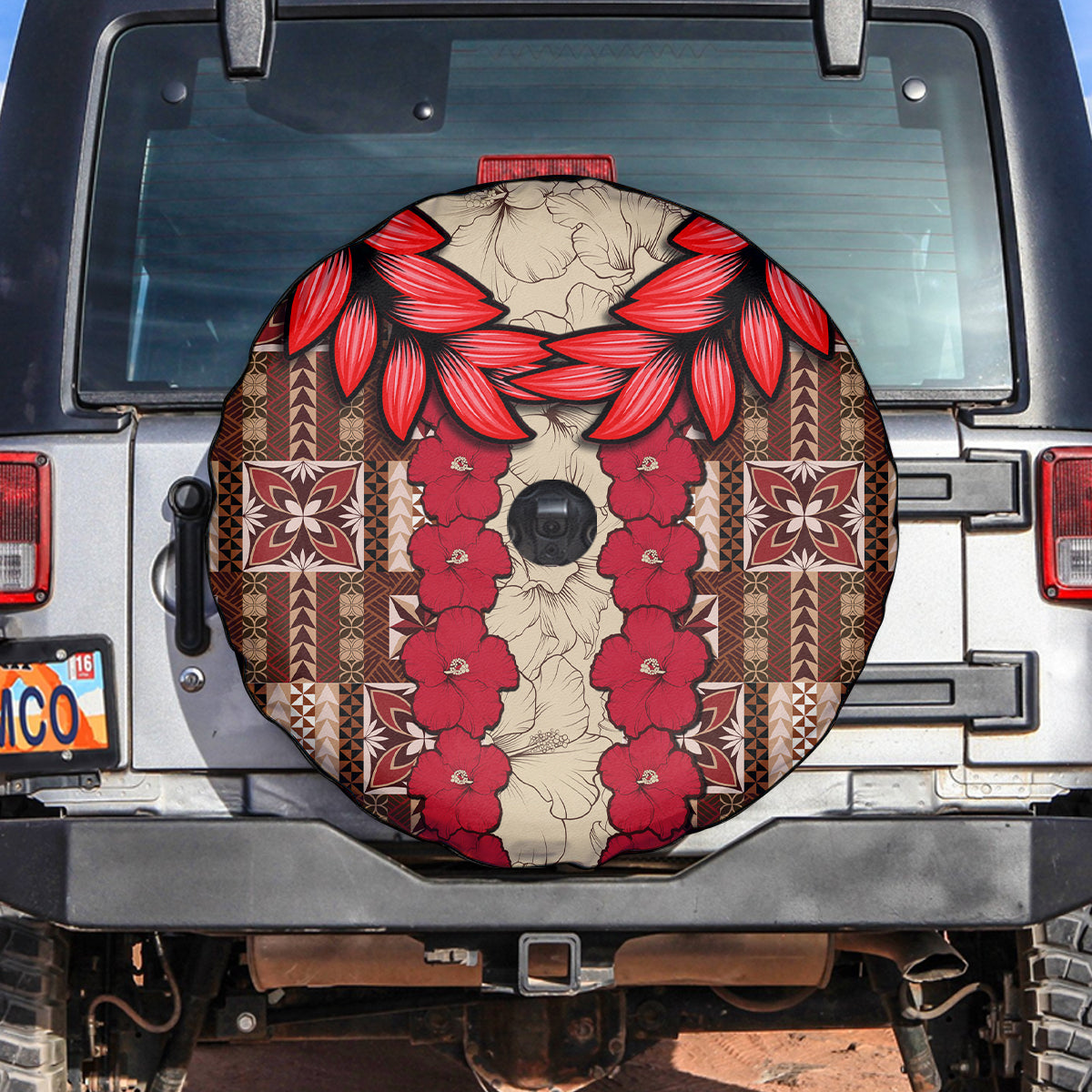 Samoa Siapo Spare Tire Cover Tapa Pattern Mix Ula Fala Hibiscus - Wonder Print Shop