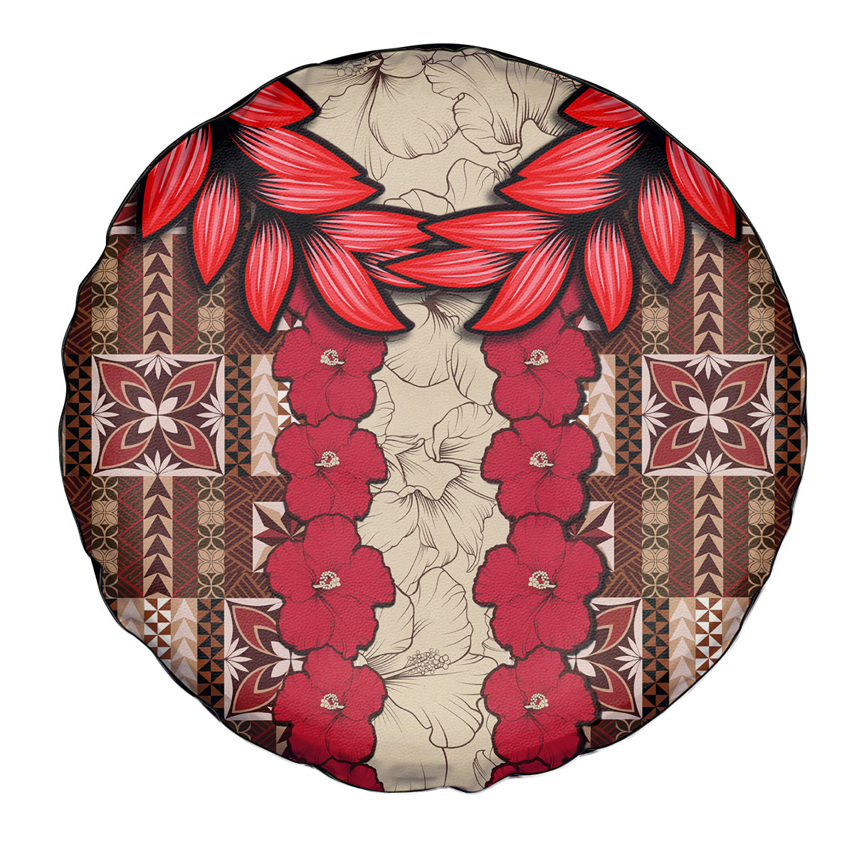 Samoa Siapo Spare Tire Cover Tapa Pattern Mix Ula Fala Hibiscus - Wonder Print Shop