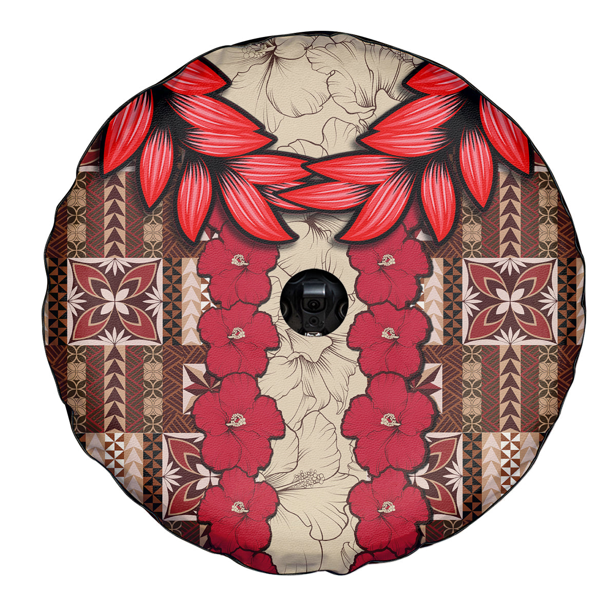 Samoa Siapo Spare Tire Cover Tapa Pattern Mix Ula Fala Hibiscus - Wonder Print Shop