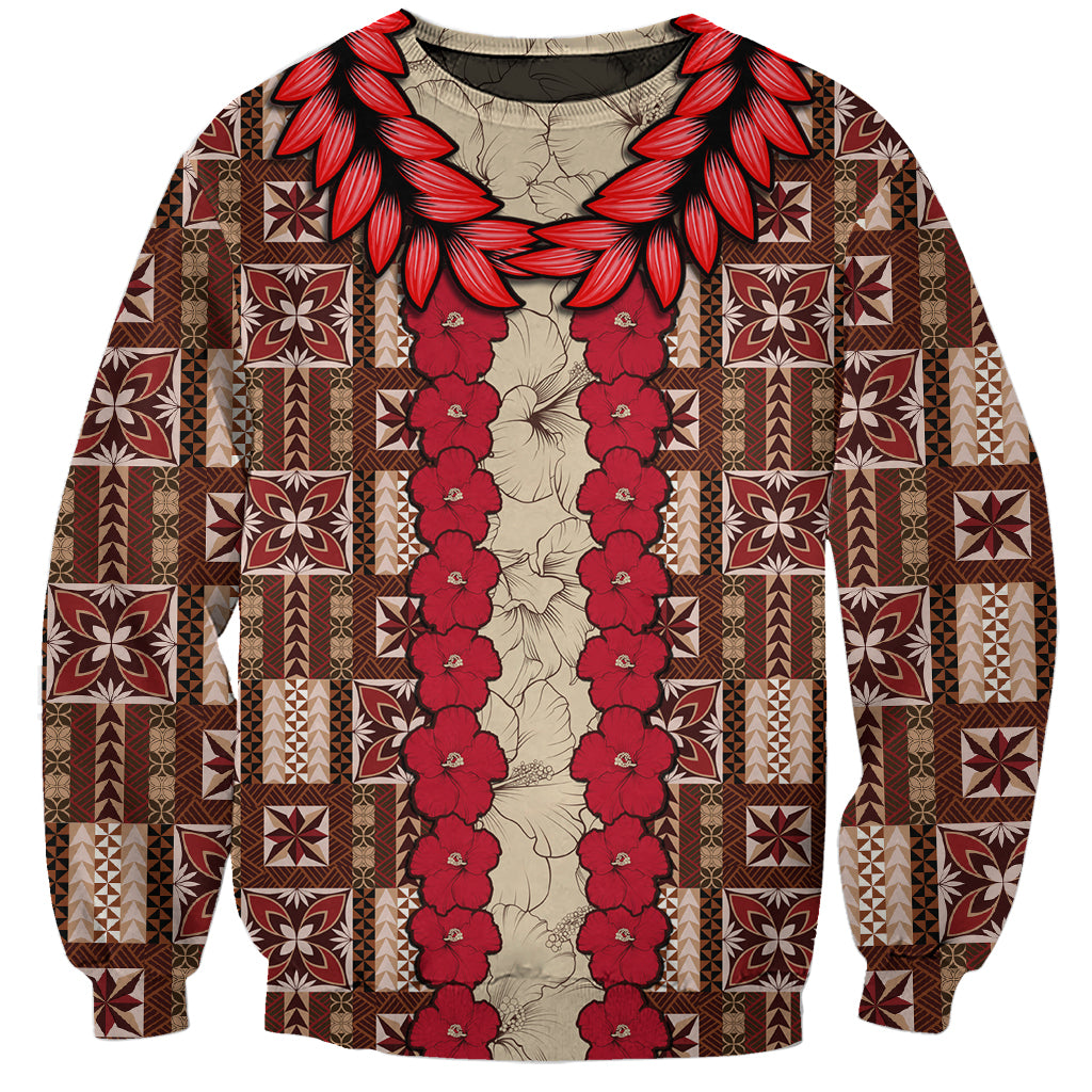 Samoa Siapo Sweatshirt Tapa Pattern Mix Ula Fala Hibiscus - Wonder Print Shop