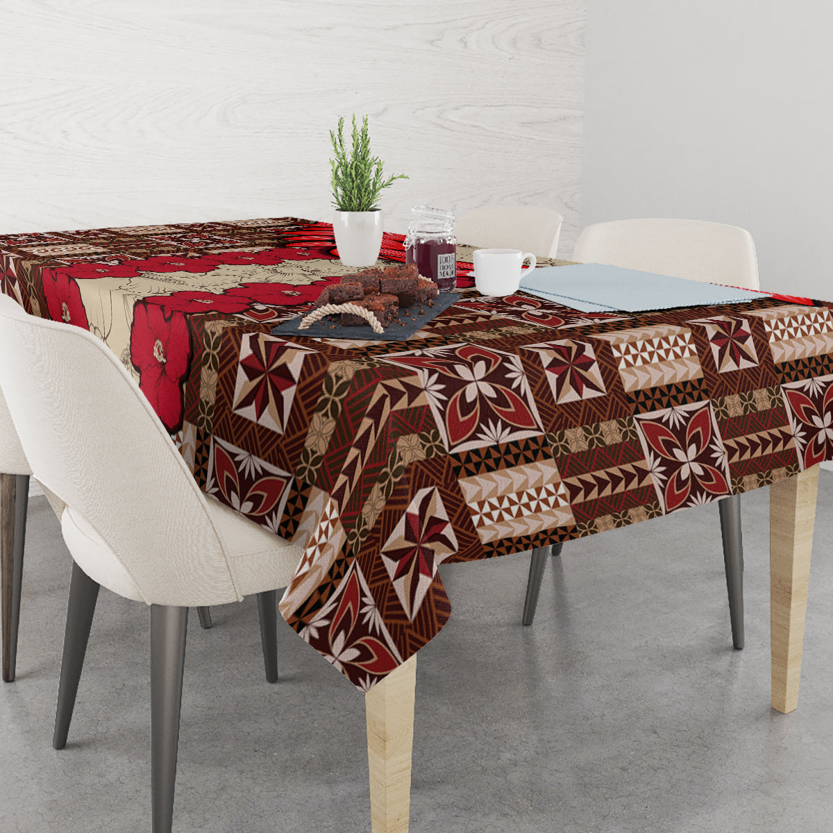 Samoa Siapo Tablecloth Tapa Pattern Mix Ula Fala Hibiscus - Wonder Print Shop