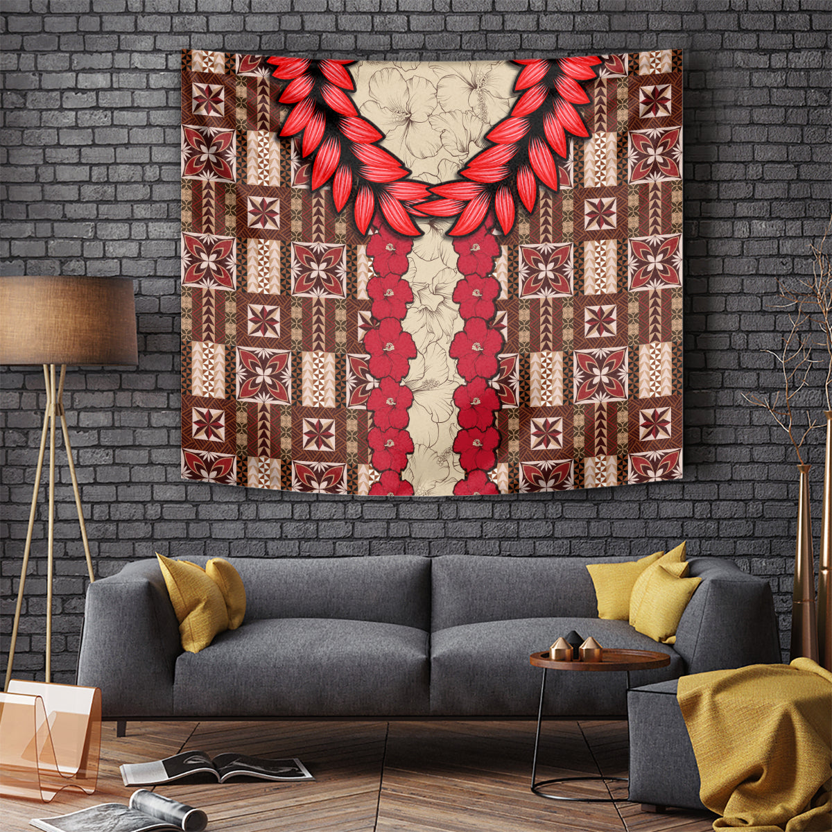 Samoa Siapo Tapestry Tapa Pattern Mix Ula Fala Hibiscus - Wonder Print Shop
