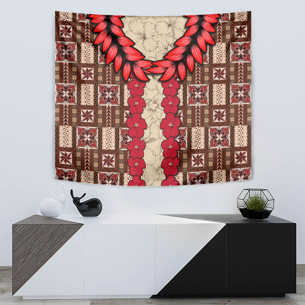 Samoa Siapo Tapestry Tapa Pattern Mix Ula Fala Hibiscus - Wonder Print Shop