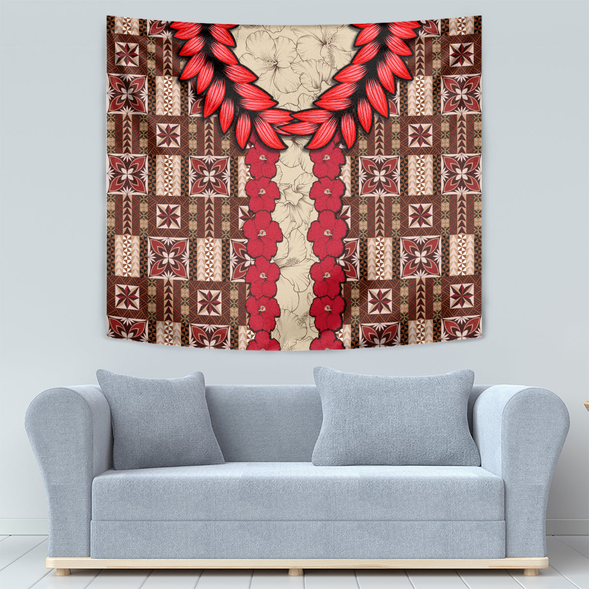 Samoa Siapo Tapestry Tapa Pattern Mix Ula Fala Hibiscus - Wonder Print Shop