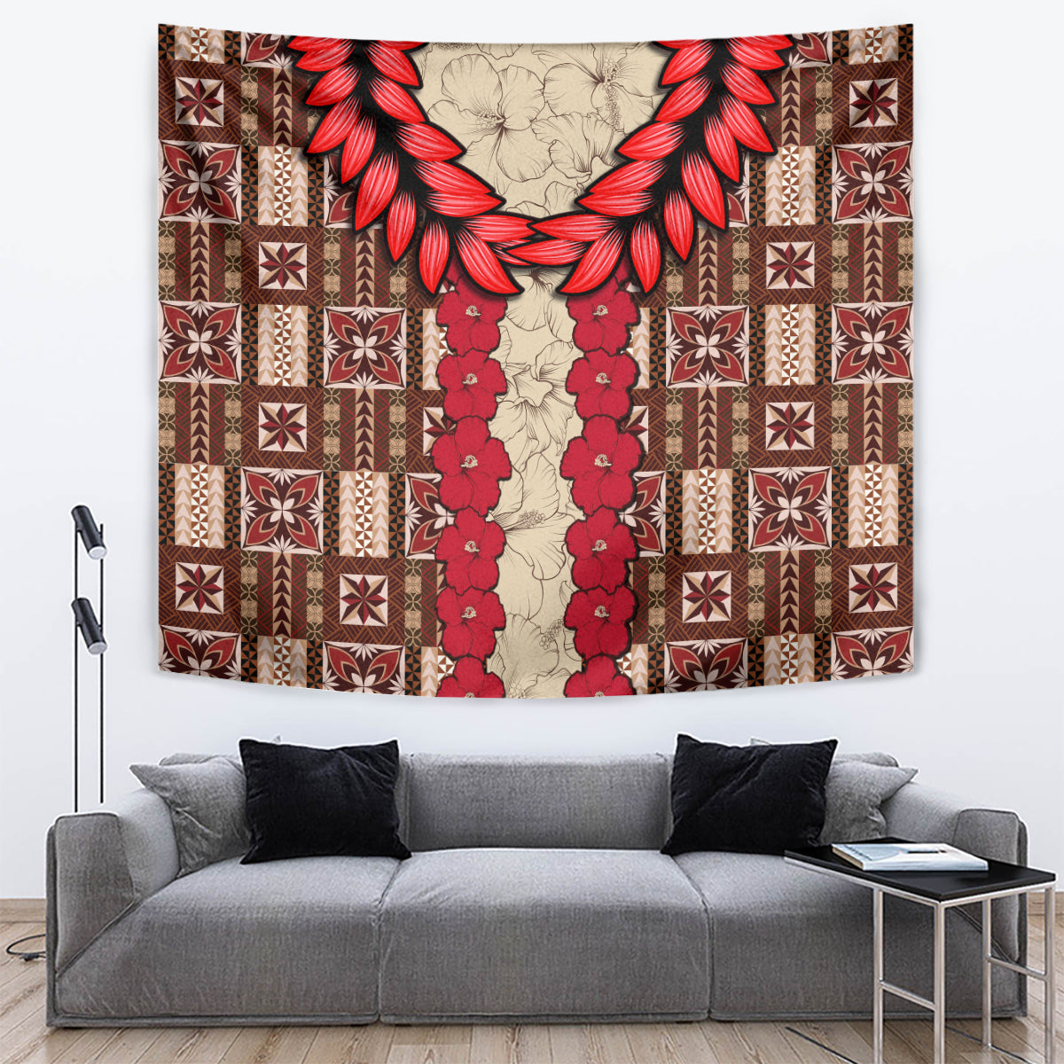 Samoa Siapo Tapestry Tapa Pattern Mix Ula Fala Hibiscus - Wonder Print Shop