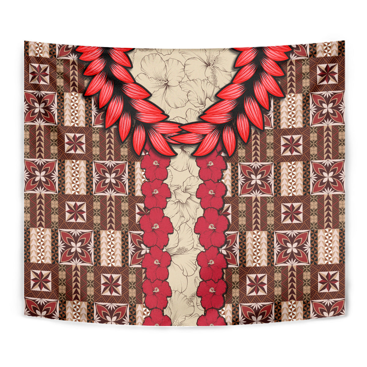 Samoa Siapo Tapestry Tapa Pattern Mix Ula Fala Hibiscus - Wonder Print Shop